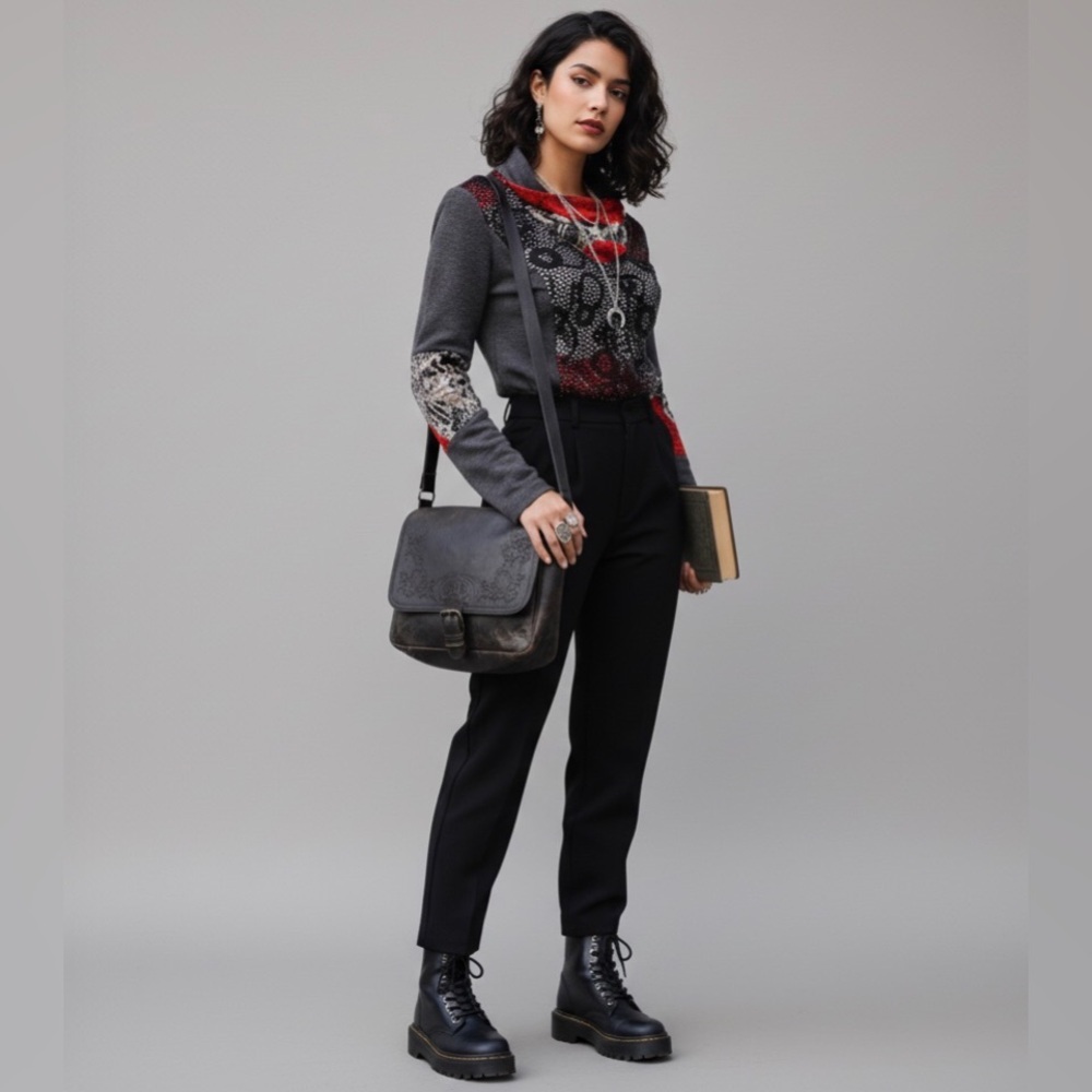Joseph Ribkoff Maximalist Art-to-Wear Sweater Witchy Snakeskin Artsy Top